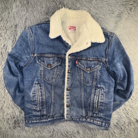 Levi's Jean Jacket Men's Medium 40R Denim Trucker Sherpa '80s Vintage Retro USA - Picture 5 of 14